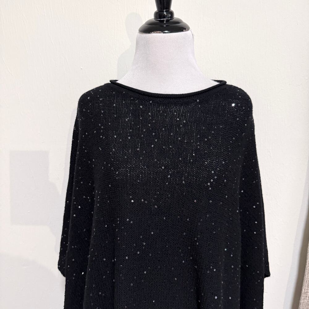 Eileen Fisher Oversized Knit Merino Wool Blouse S/M Black Sequin Holiday Party - Picture 7 of 12